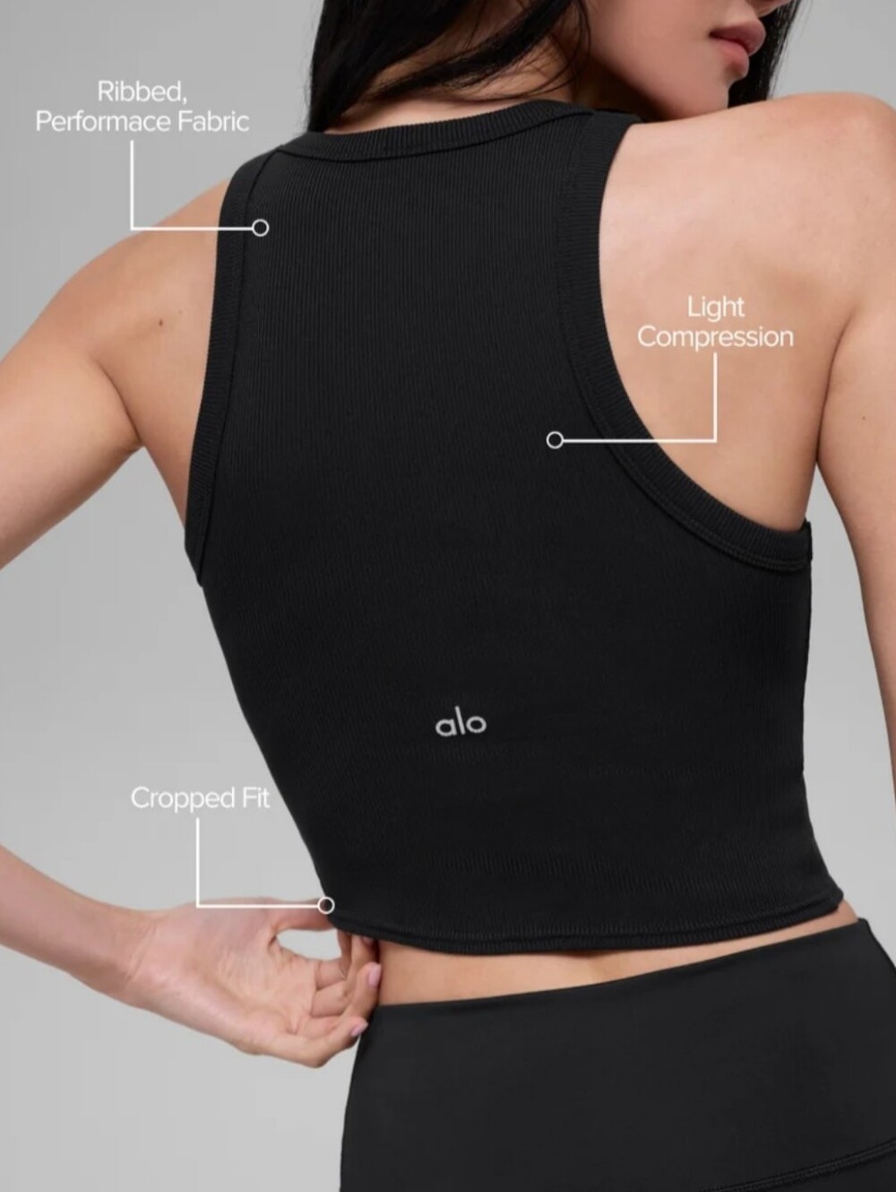 Alo Goddess Ribbed Go-To Tank Black Size Small Cropped